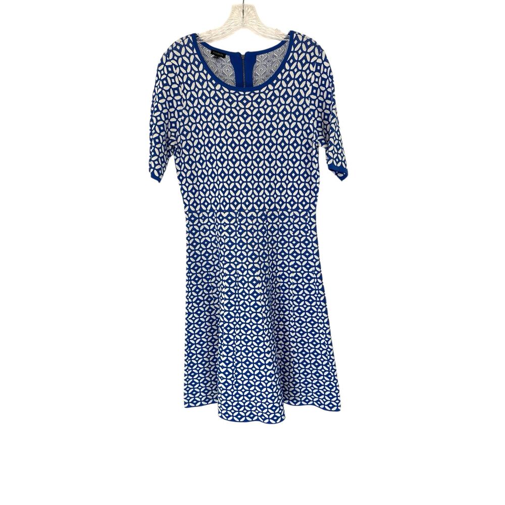 Talbots Blue‎ White Short Sleeve Stretch Office Career Work Knit Dress Medium